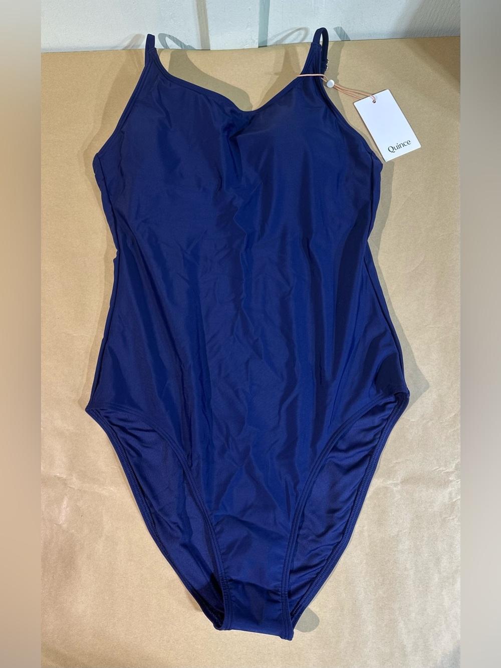 NWT Quince Italian Cami One-Piece Swimsuit deep navy blue medium